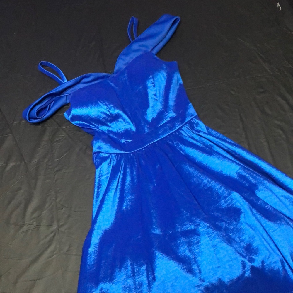 Stunning blue satin high-low dress